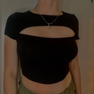 Silky soft black cut out crop top